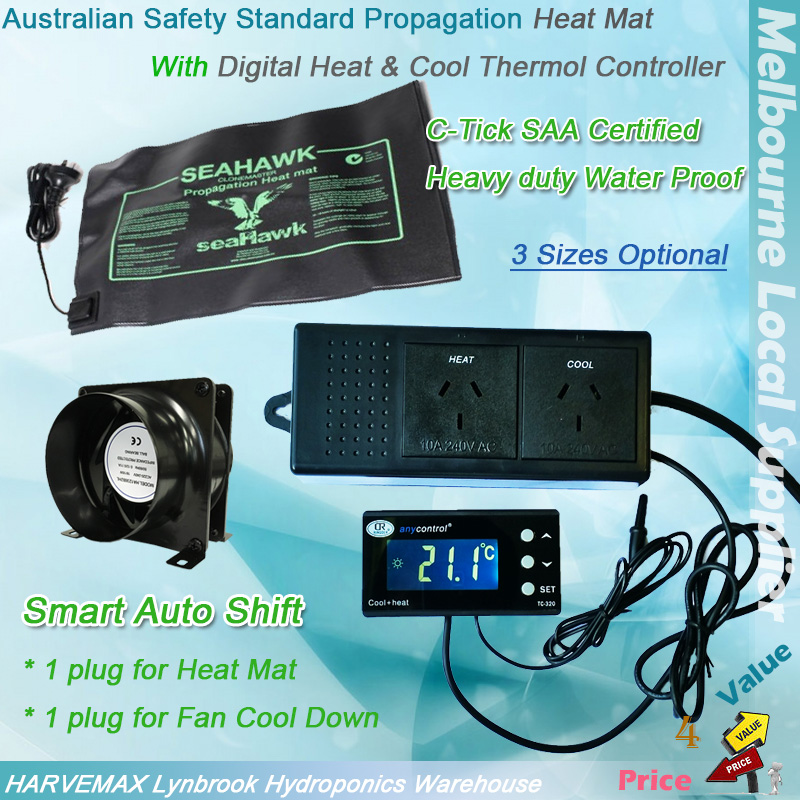 Hydroponics Thermostat Controller Heat Mat 4 Ventilation Fan